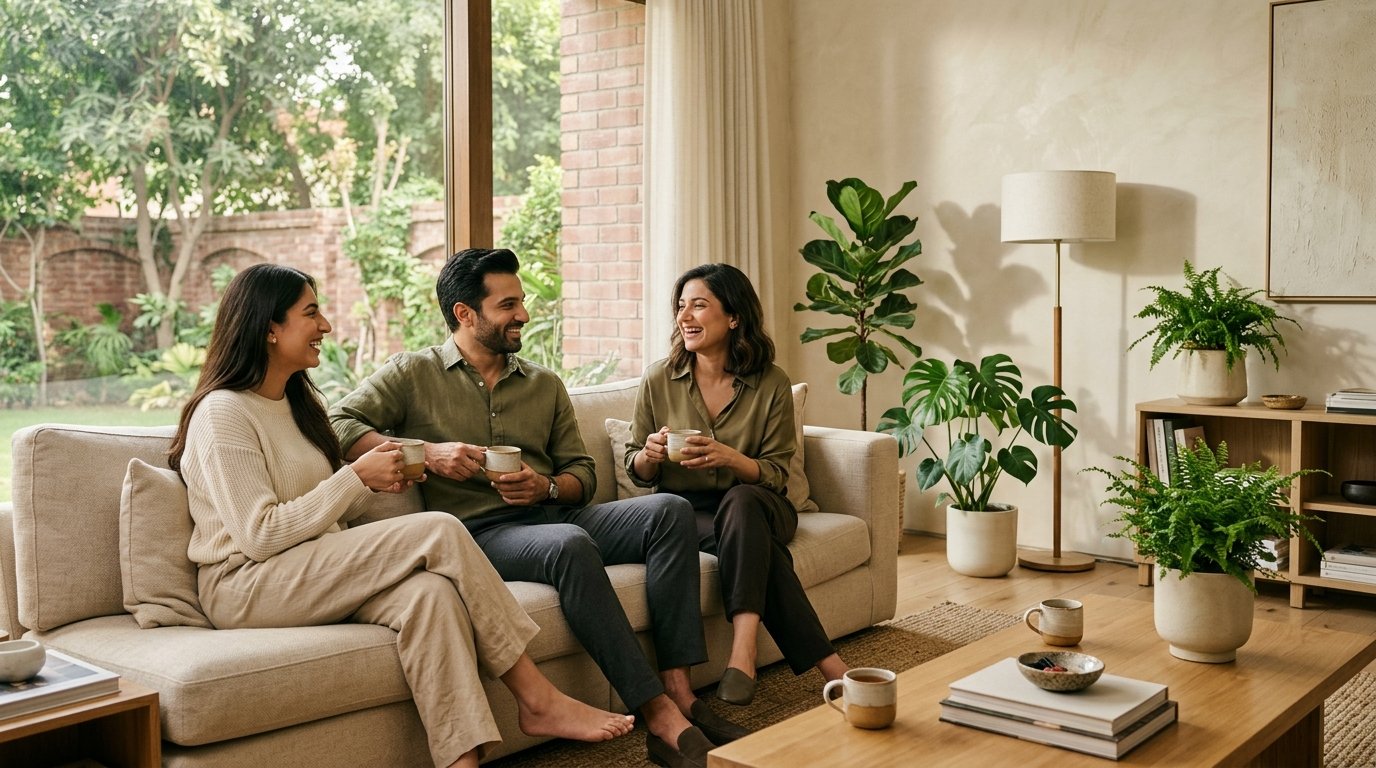 Family sharing tea